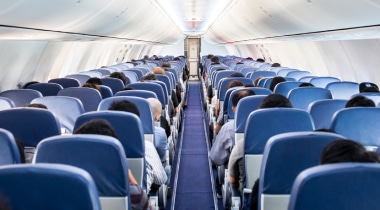 Well lit, interior shot of an aeroplane